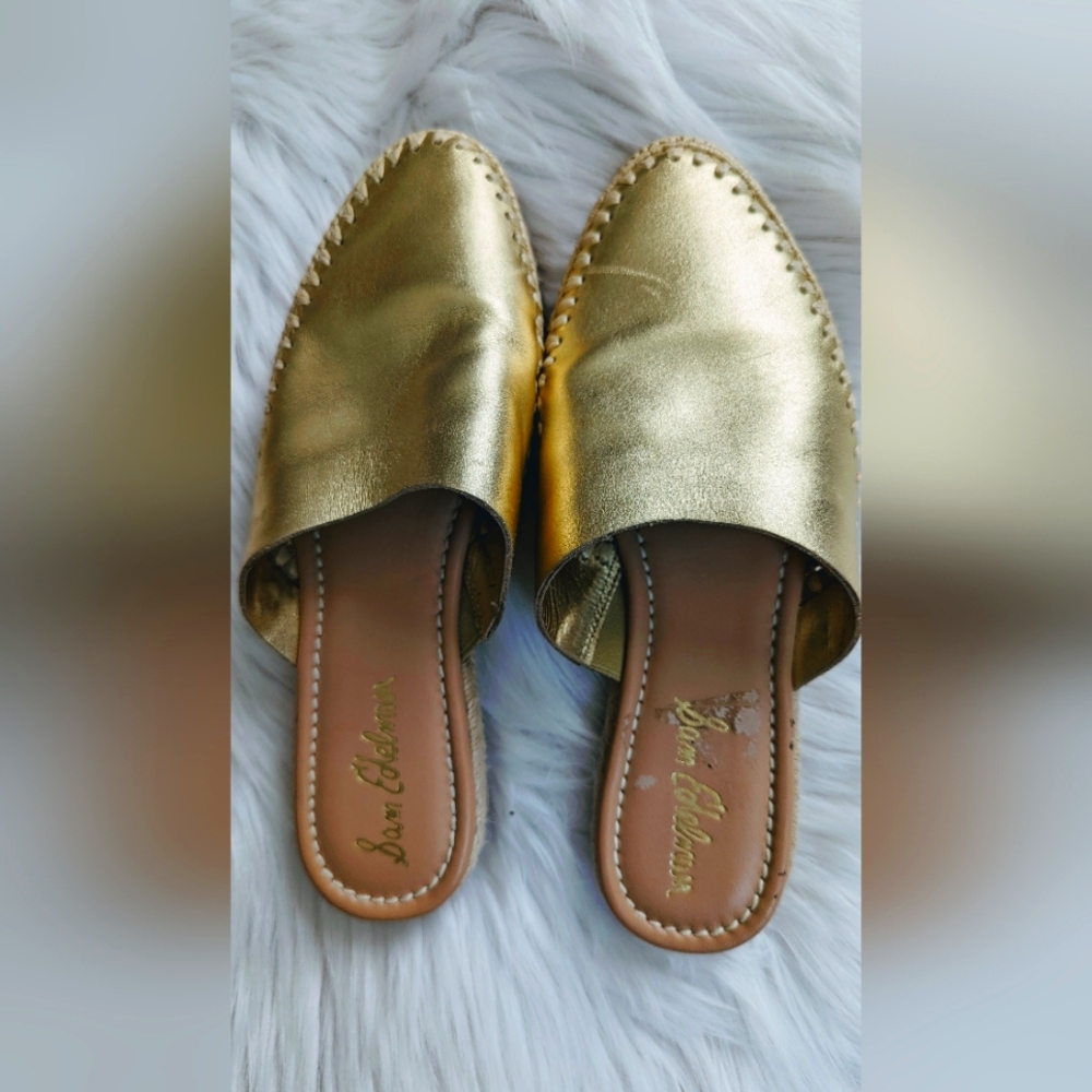 Sam Edelman Austin Metallic Gold Leather Boho Vacation Espadrilles size 7.5